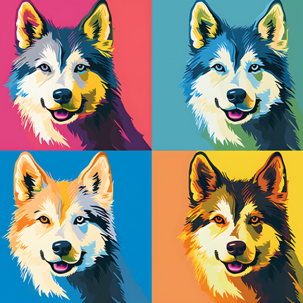 (s388-3-2R) Pop Art 4 Panel Dog Husky