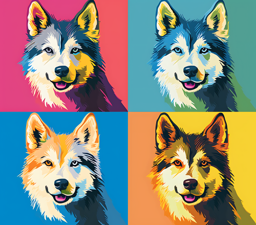 (s388-3-2R) Pop Art 4 Panel Dog Husky