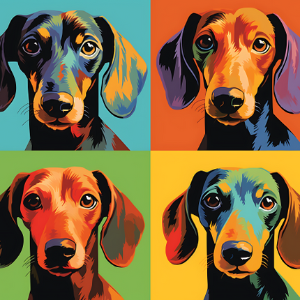 (s388-3-1S) Pop Art 4 Panel Dog Dachshund