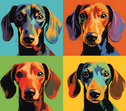 (s388-3-1S) Pop Art 4 Panel Dog Dachshund