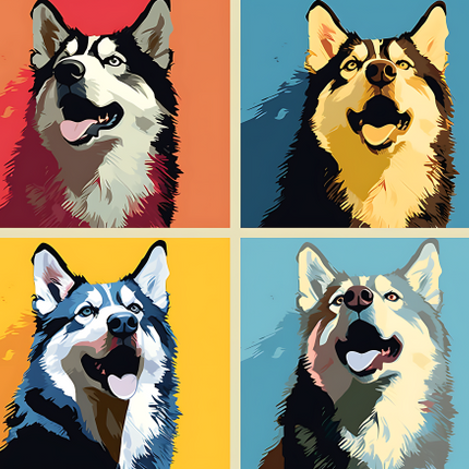 (s388-3-2S) Pop Art 4 Panel Dog Husky