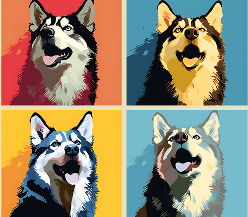 (s388-3-2S) Pop Art 4 Panel Dog Husky