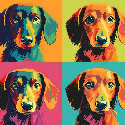 (s388-3-1T) Pop Art 4 Panel Dog Dachshund