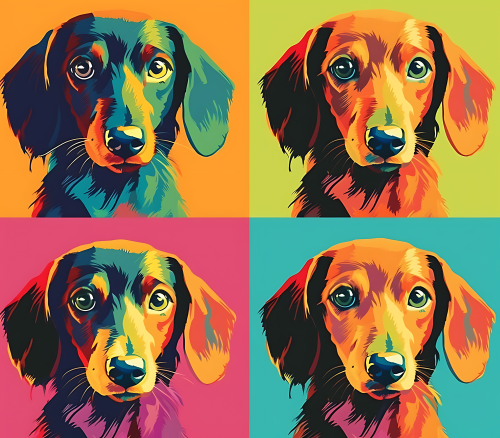 (s388-3-1T) Pop Art 4 Panel Dog Dachshund