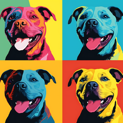 (s388-3-2T) Pop Art 4 Panel Dog Pit Bull