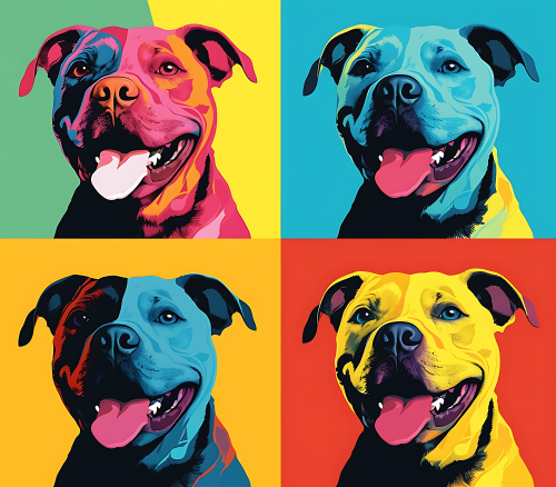 (s388-3-2T) Pop Art 4 Panel Dog Pit Bull