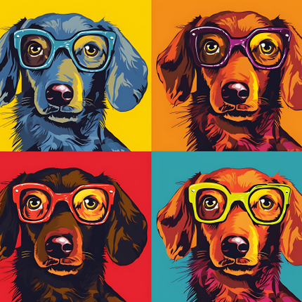 (s388-3-1U) Pop Art 4 Panel Dog Dachshund