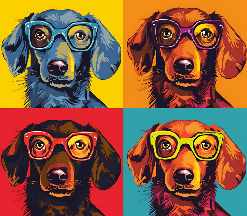 (s388-3-1U) Pop Art 4 Panel Dog Dachshund