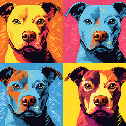(s388-3-2U) Pop Art 4 Panel Dog Pig Bull