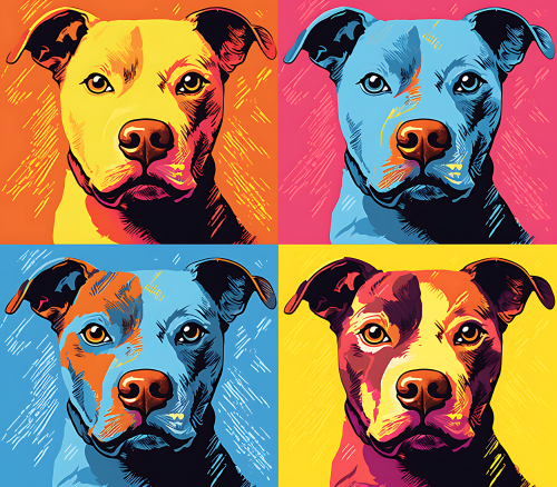 (s388-3-2U) Pop Art 4 Panel Dog Pig Bull