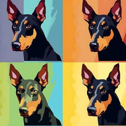 (s388-3-1V) Pop Art 4 Panel Dog Doberman