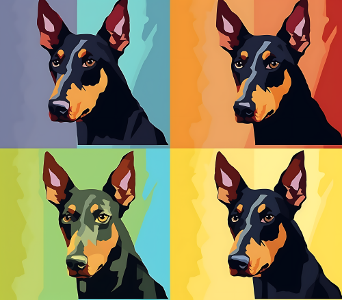 (s388-3-1V) Pop Art 4 Panel Dog Doberman