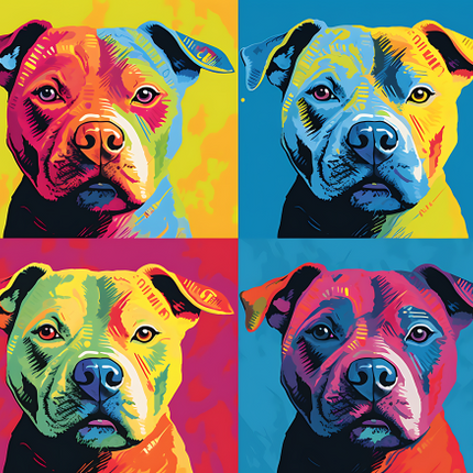 (s388-3-2V) Pop Art 4 Panel Dog Pit Bull