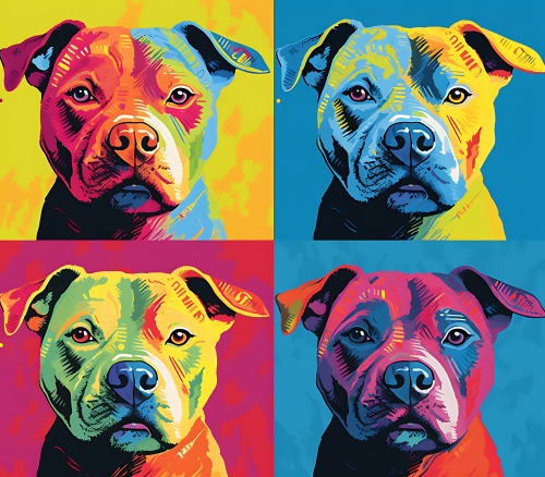 (s388-3-2V) Pop Art 4 Panel Dog Pit Bull