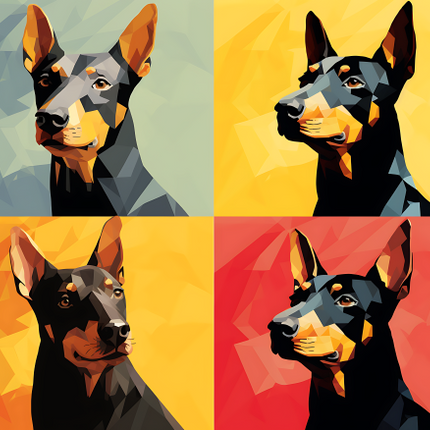 (s388-3-1W) Pop Art 4 Panel Dog Doberman