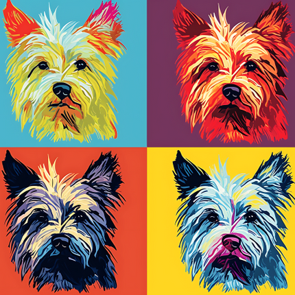 (s388-3-2W) Pop Art 4 Panel Dog Yorkie