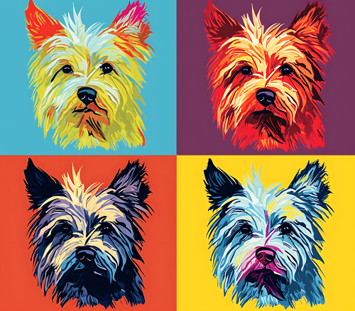 (s388-3-2W) Pop Art 4 Panel Dog Yorkie