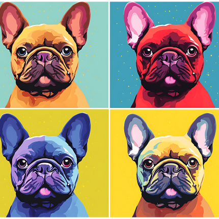 (s388-3-1X) Pop Art 4 Panel Dog French Bulldog