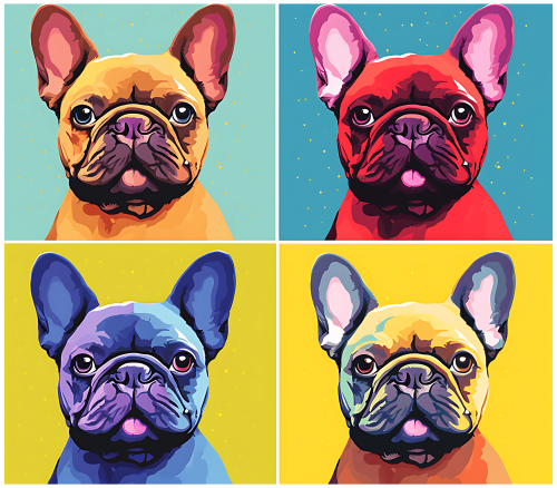 (s388-3-1X) Pop Art 4 Panel Dog French Bulldog