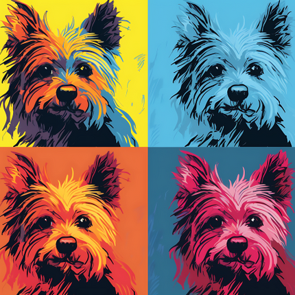 (s388-3-2X) Pop Art 4 Panel Dog Yorkie