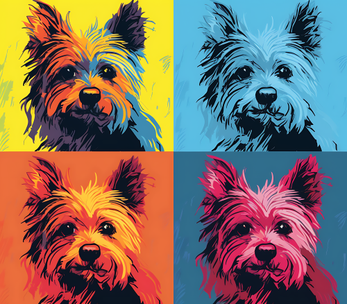 (s388-3-2X) Pop Art 4 Panel Dog Yorkie