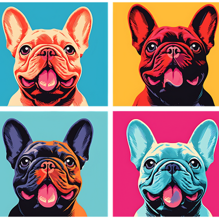 (s388-3-1Y) Pop Art 4 Panel Dog Frech Bulldog
