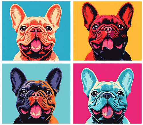 (s388-3-1Y) Pop Art 4 Panel Dog Frech Bulldog