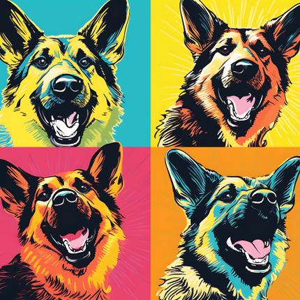 (s388-3-1Z) Pop Art 4 Panel Dog Shepherd