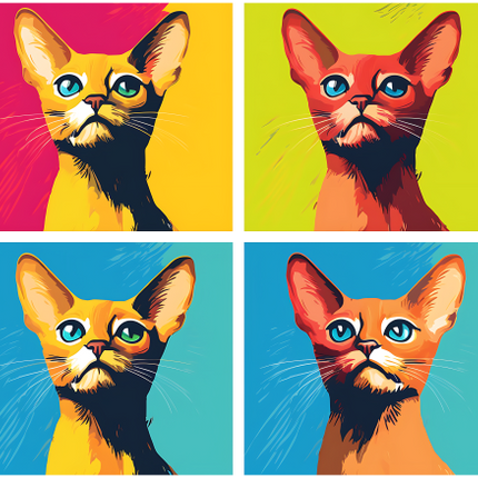 (s388-4-1A) Pop Artwork 4 Panel Cat