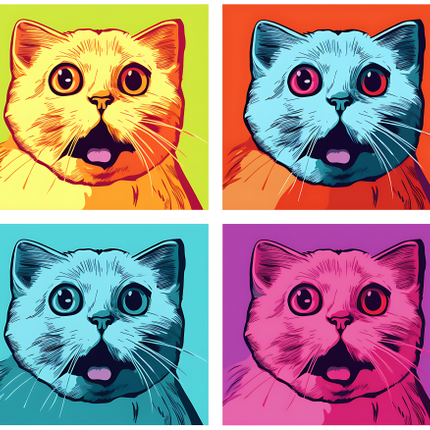 (s388-4-2A) Pop Artwork 4 Panel Cat