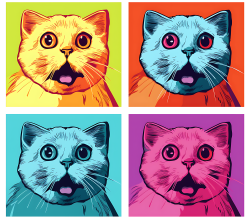 (s388-4-2A) Pop Artwork 4 Panel Cat