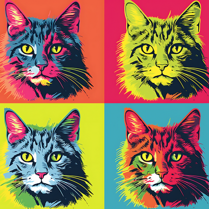 (s388-4-1B) Pop Artwork 4 Panel Cat