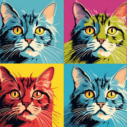 (s388-4-1C) Pop Artwork 4 Panel Cat