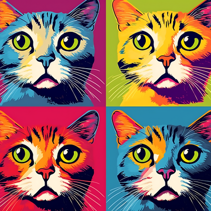 (s388-4-1D) Pop Artwork 4 Panel Cat