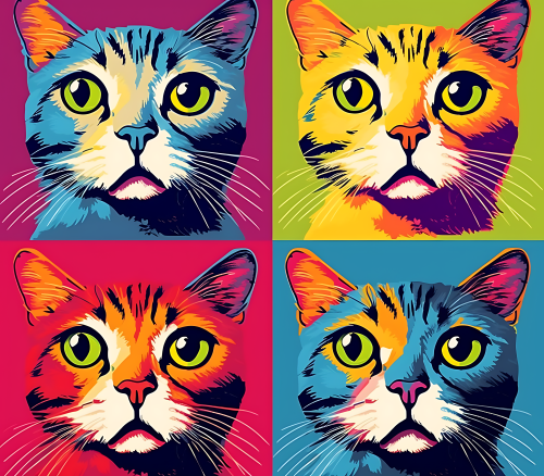 (s388-4-1D) Pop Artwork 4 Panel Cat