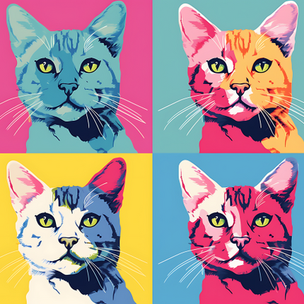 (s388-4-1E) Pop Artwork 4 Panel Cat