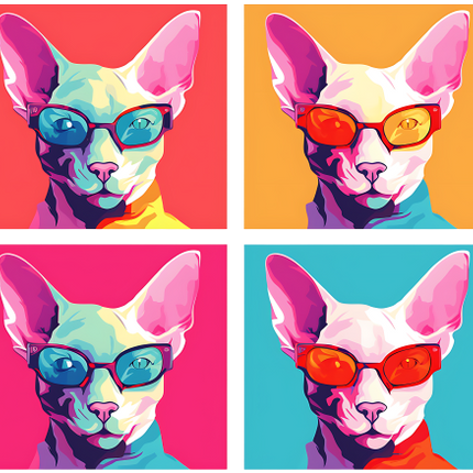 (s388-4-2E) Pop Artwork 4 Panel Cat