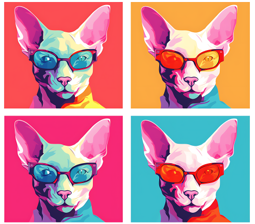 (s388-4-2E) Pop Artwork 4 Panel Cat