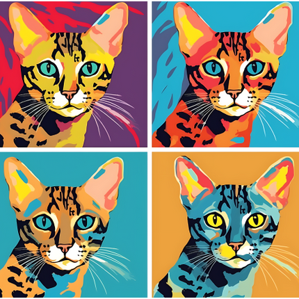 (s388-4-1G) Pop Artwork 4 Panel Cat