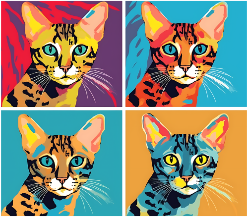 (s388-4-1G) Pop Artwork 4 Panel Cat