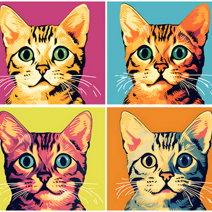 (s388-4-1H) Pop Artwork 4 Panel Cat