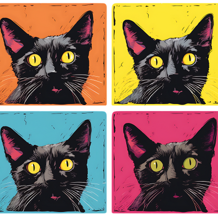 (s388-4-1I) Pop Artwork 4 Panel Cat