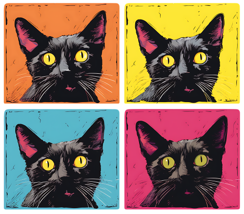 (s388-4-1I) Pop Artwork 4 Panel Cat