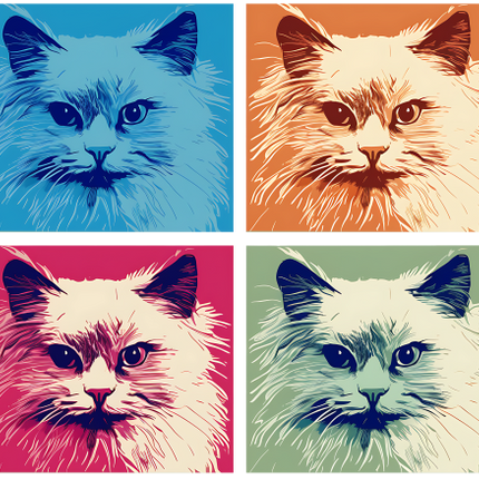 (s388-4-1J) Pop Artwork 4 Panel Cat