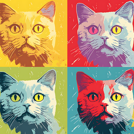 (s388-4-1K) Pop Artwork 4 Panel Cat
