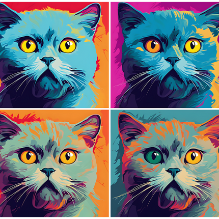 (s388-4-1L) Pop Artwork 4 Panel Cat