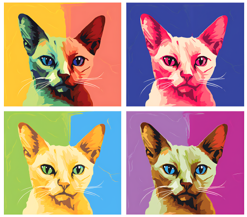 (s388-4-1M) Pop Artwork 4 Panel Cat