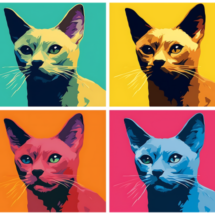 (s388-4-1N) Pop Artwork 4 Panel Cat