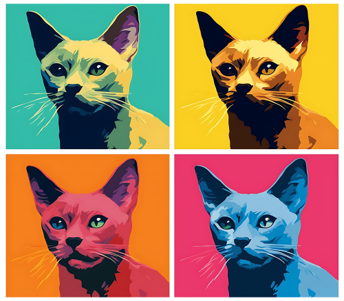 (s388-4-1N) Pop Artwork 4 Panel Cat