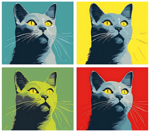 (s388-4-1O) Pop Artwork 4 Panel Cat